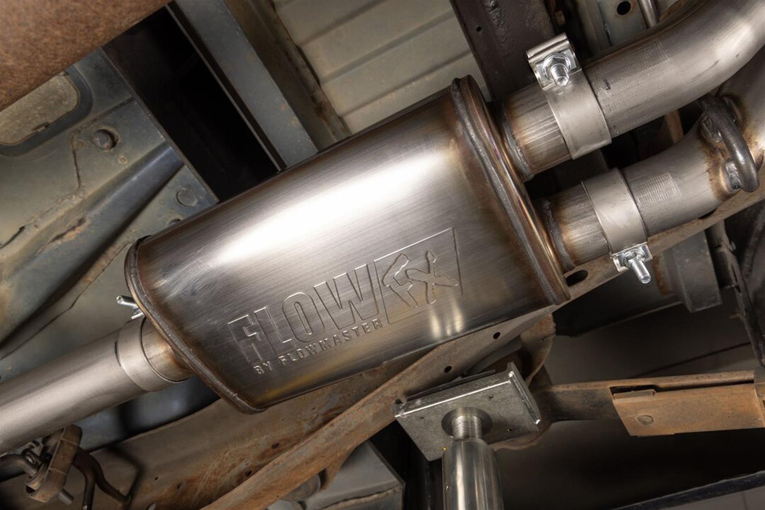 Flowmaster FlowFX Exhaust Systems 718190 System, Cat-back, FlowFX, 3.00 in., 409 Stainless Steel, Brushed, Double Wall, 4.50 in. Black Tip, Split Side, Dual Exit, Chevrolet, GMC, Kit thumbnail 3