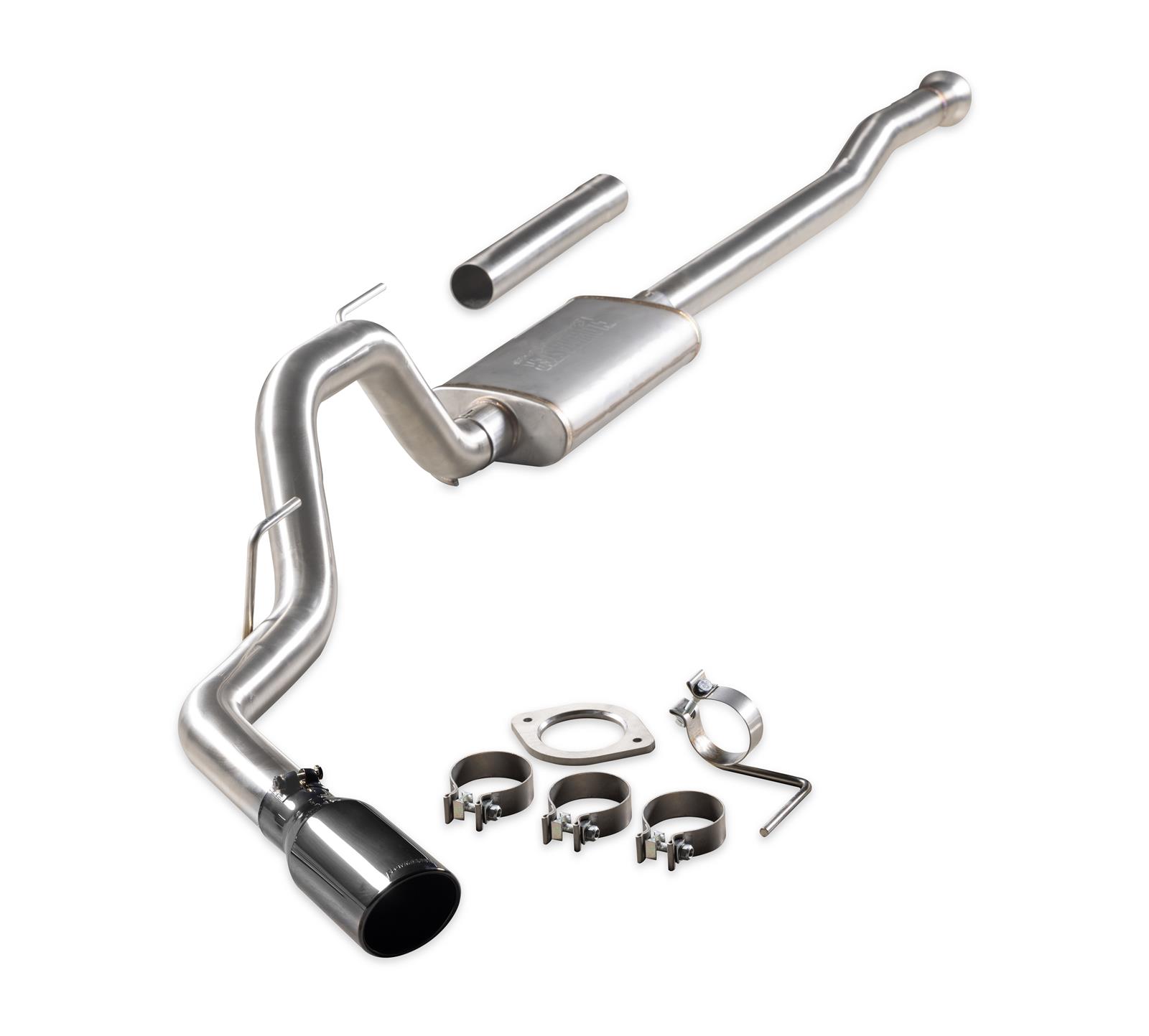 Flowmaster Signature Series Exhaust Systems 738115 System, Cat-back, Series, 304 Stainless Steel, Brushed, 4.50 in. Black Chrome Tip, Passenger Side Exit, Ford, Kit
