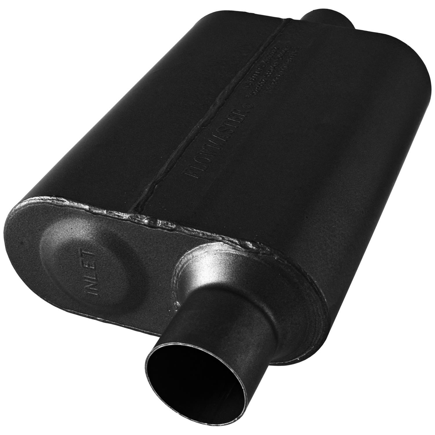Flowmaster Stainless Steel 40 Series 409 2.5 Inch Muffler 8042541 Muffler, Series, 2 1/2 in. Inlet/2 1/2 in. Outlet, Steel, Black, Each thumbnail 2