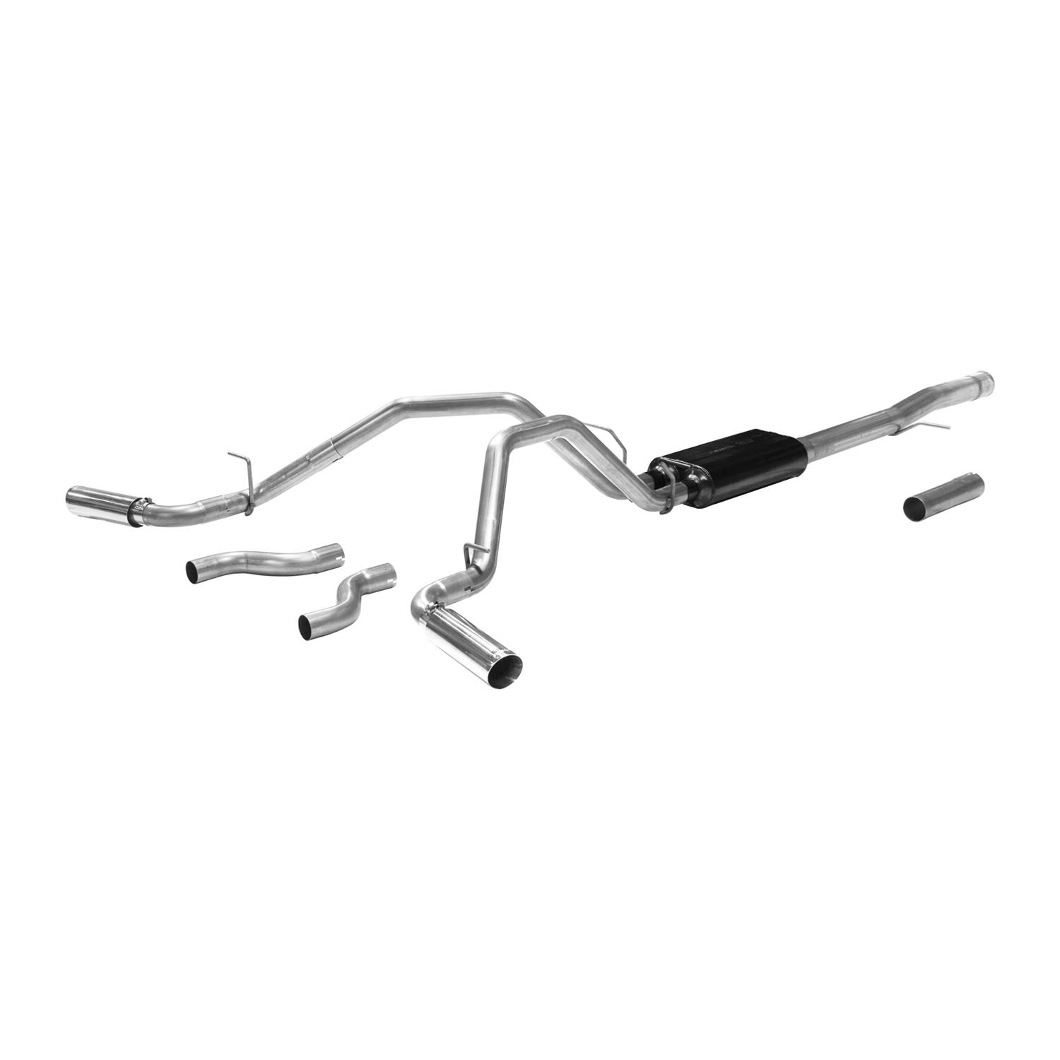 Flowmaster American Thunder Exhaust Systems for 2011-2018 SIERRA 1500, SILVERADO 1500 - 817602 System, Thunder, Cat-back, Single In/Dual Out, Stainless Steel, Natural, Split Rear/Split Side Exit, Chevy, GMC, 6.2L, Kit thumbnail 4