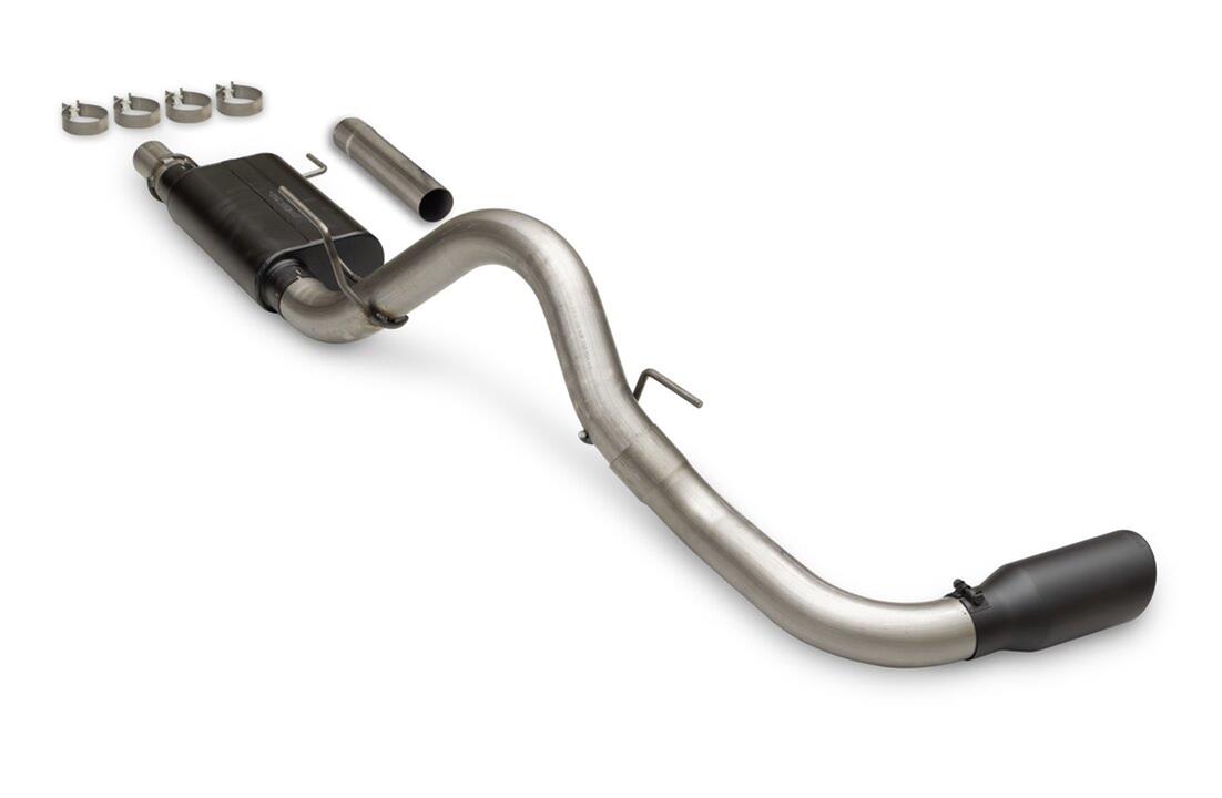 Flowmaster American Thunder Exhaust Systems 818166 System, Cat-back, Thunder, 409 Stainless Steel, 5.00 in. Black Ceramic Coated Tip, Single Side Exit, Powerboost, Ford, F150, Kit
