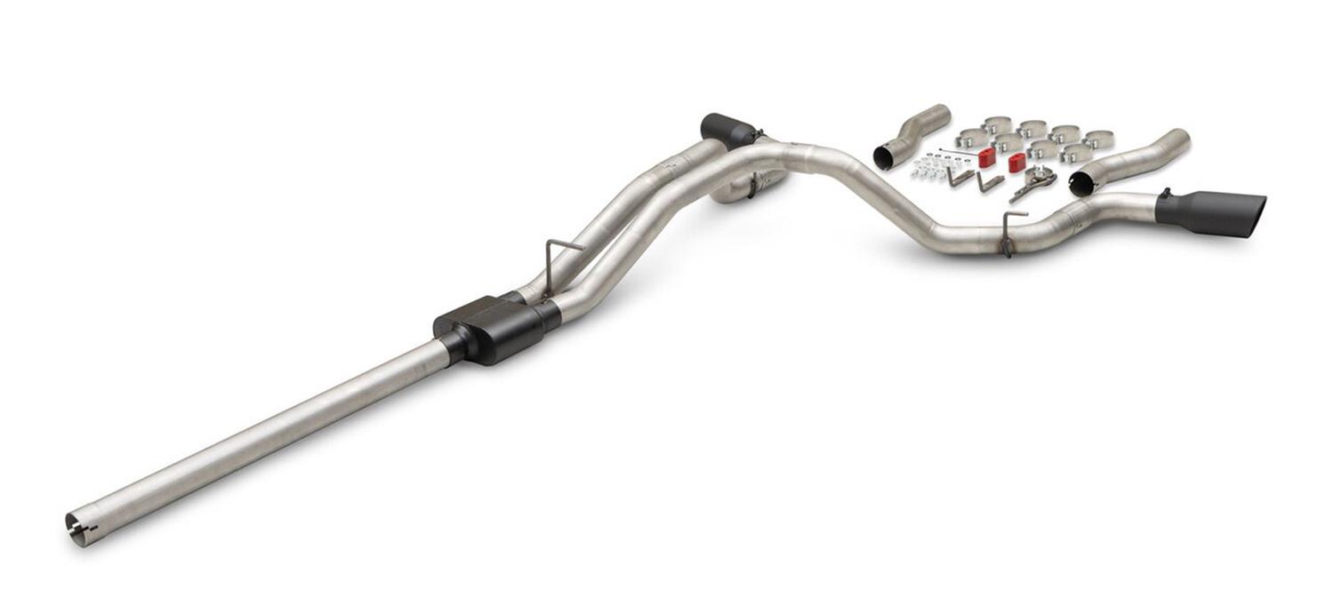 Flowmaster Outlaw Series Exhaust Systems 818189 System, Cat-back, Series, 409 Stainless Steel, 4.50 in. Black Tips, Dual Rear Exit, Standard Cab, Extended Cab, Chevy, GMC, Kit thumbnail 4