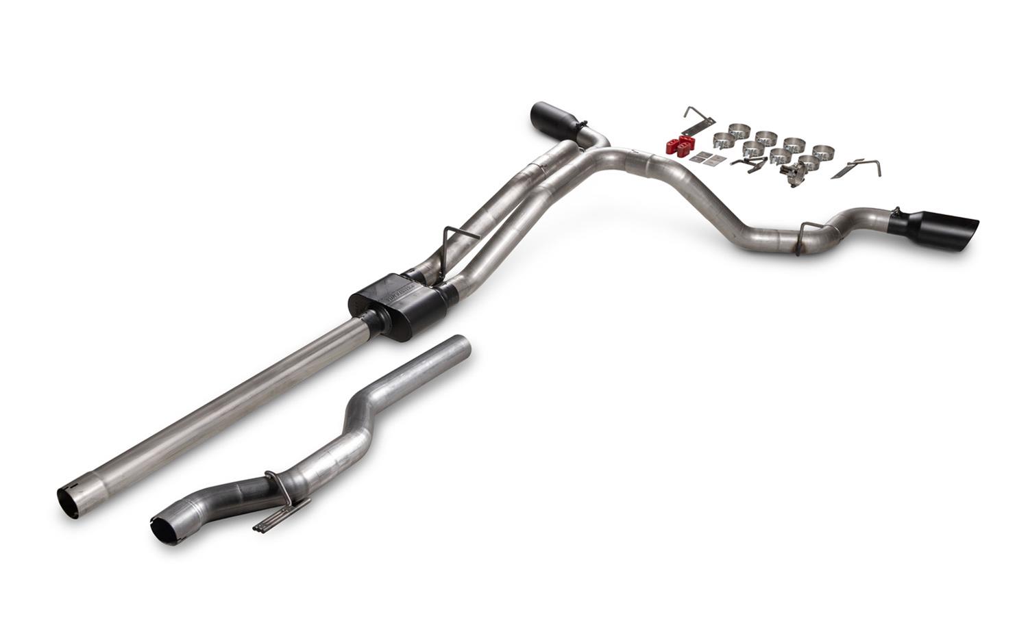 Flowmaster Outlaw Series Exhaust Systems 818192 System, Cat-back, Series, 3.00 in., 409 Stainless Steel, Natural, 4.50 in. Black Tip, Split Side, Split Rear, Chevy, GMC, Kit thumbnail 4