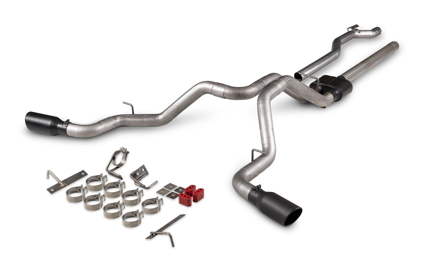Flowmaster Outlaw Series Exhaust Systems 818192 System, Cat-back, Series, 3.00 in., 409 Stainless Steel, Natural, 4.50 in. Black Tip, Split Side, Split Rear, Chevy, GMC, Kit thumbnail 3