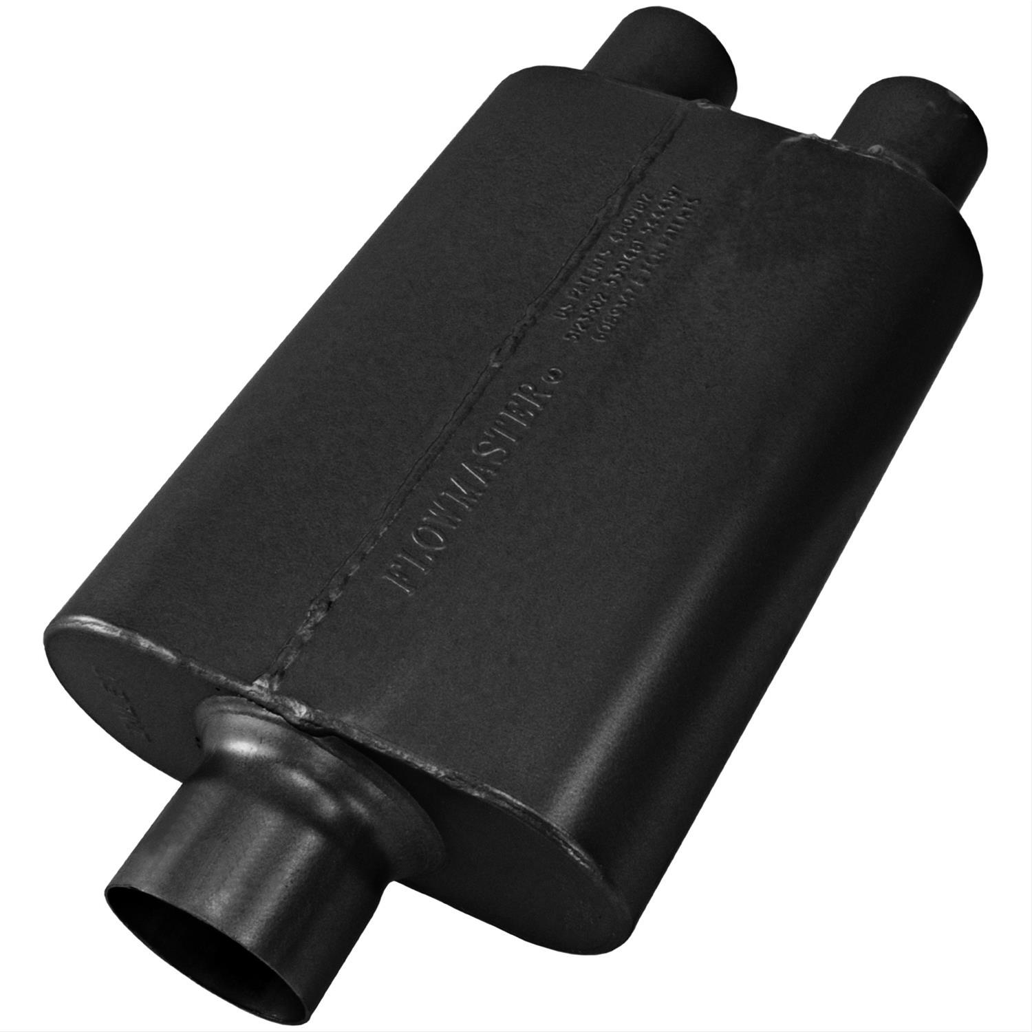 Flowmaster 40 Series Delta Flow 409 Stainless Steel 3 Inch Muffler 8430402 Muffler, Series, in. Inlet/Dual 2 1/2 in. Outlet, Steel, Black, Each thumbnail 2