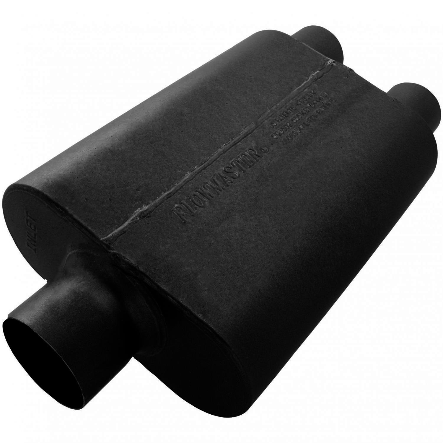 Flowmaster Stainless Steel Super 44 Series 409 3 Inch Muffler 8430452 Muffler; Delta Flow Muffler; in. Center Inlet/2.5 Dual Outlet; Case Dimensions 4 in. x 9.75 in. x 1 thumbnail 2