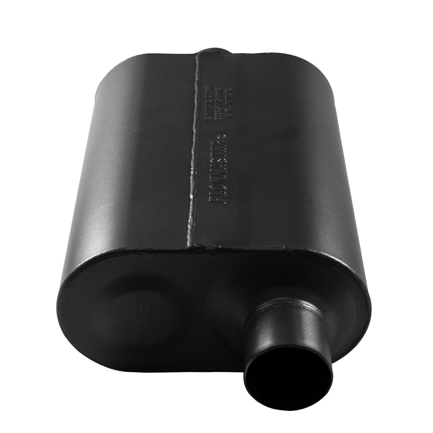 Flowmaster Super 40 Series Delta Flow 409 Stainless Steel 2.5 Inch Muffler 852546 Muffler, Series, Oval, Stainless, Offset in. Inlet, Center in. Outlet, 13.5 in. Case Length