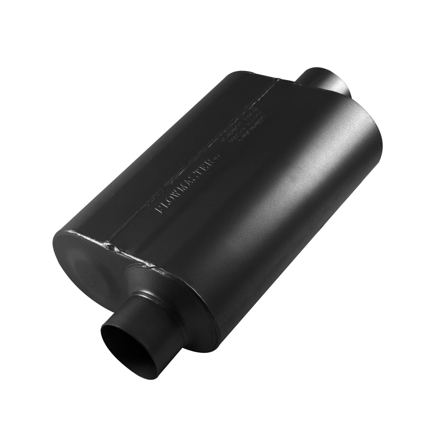 Flowmaster Super 40 Series Delta Flow 409 Stainless Steel 3 Inch Muffler 853046 Muffler, Series, Oval, Stainless, Offset 3.0 in. Inlet, Center 3.0 in. Outlet, 13.5 in. Case Length thumbnail 3