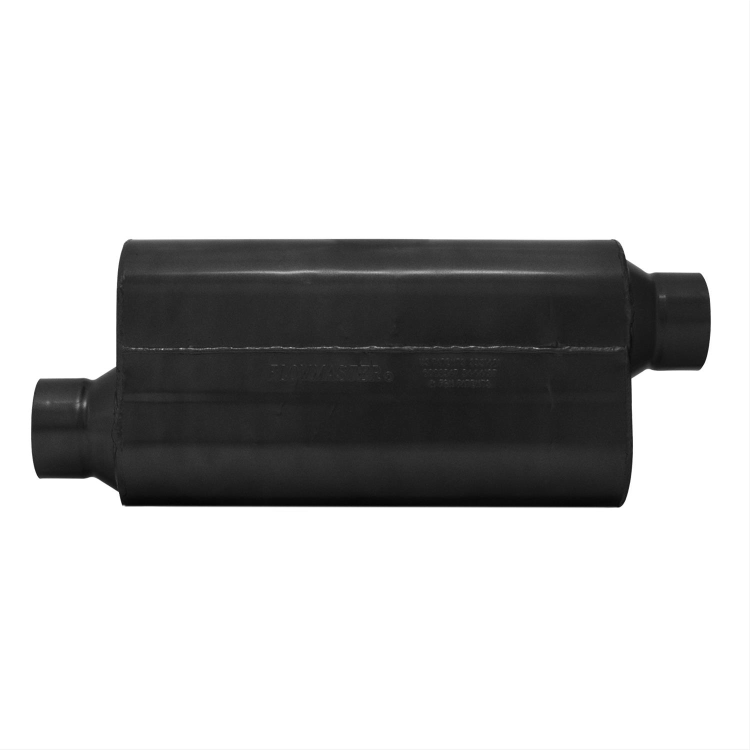 Flowmaster 50 Series Heavy-Duty 409 Stainless Steel 3.5 Inch Muffler 853558 Muffler, Heavy-Duty, Oval, Stainless, Black, in. Offset Inlet/Outlet, 18 in. Case Length, Each thumbnail 3