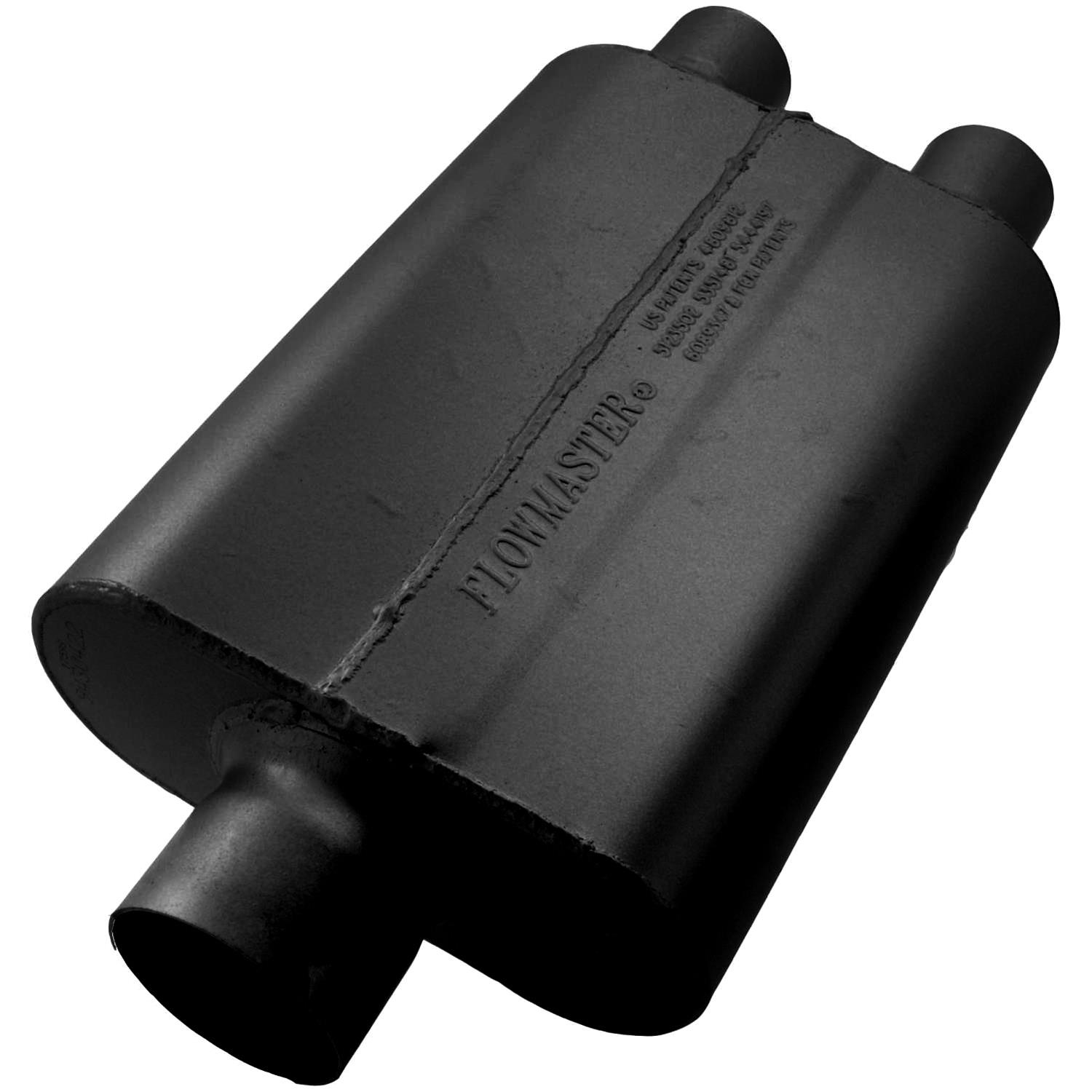 Flowmaster 40 Series Delta Flow Steel 3 Inch Muffler 9430422 Muffler, Series, in. Inlet/Dual 2 1/4 in. Outlet, Steel, Black, Each thumbnail 2