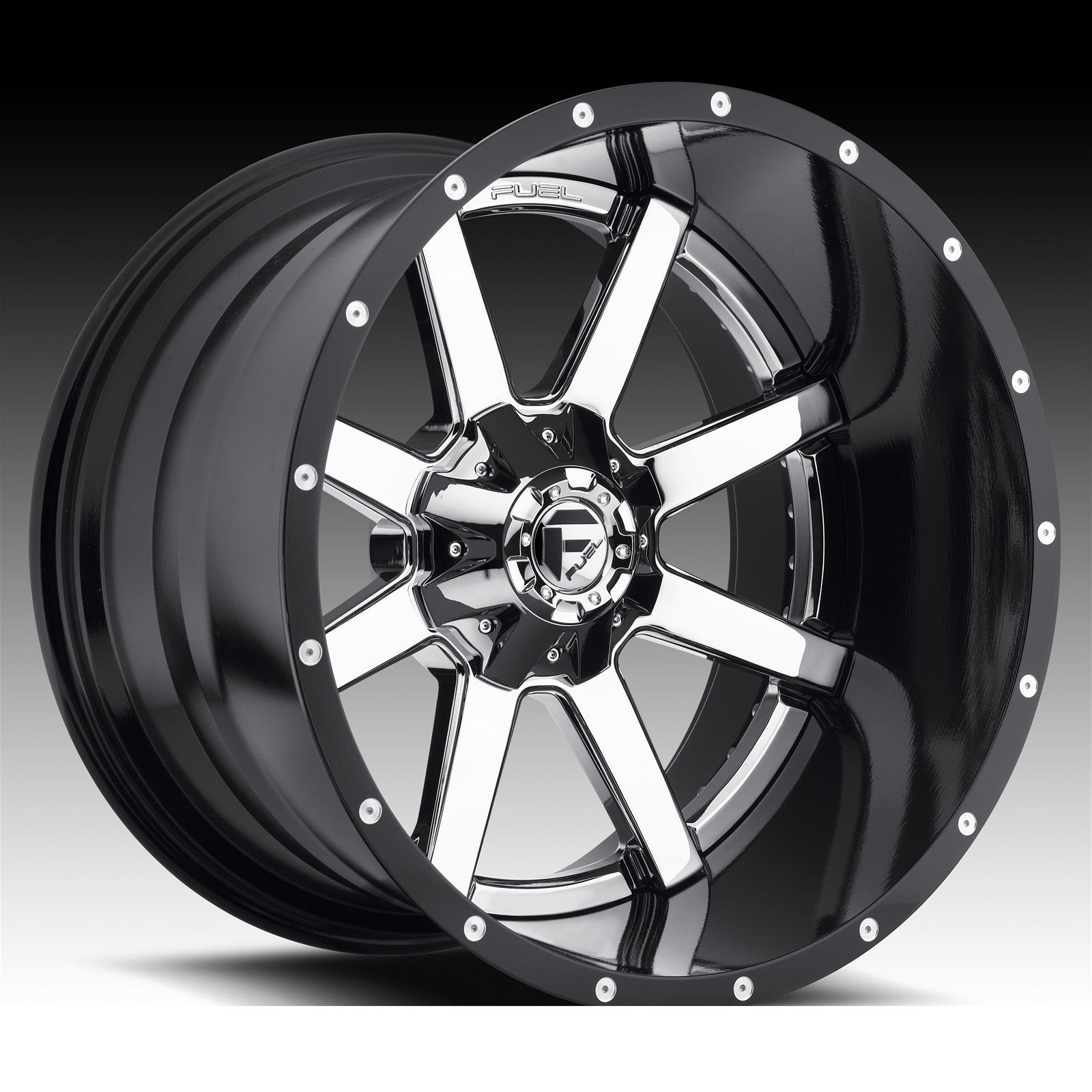 Fuel Off-Road Maverick D260 Series PVD Chrome Wheels with Gloss Black Lip  D26024608245