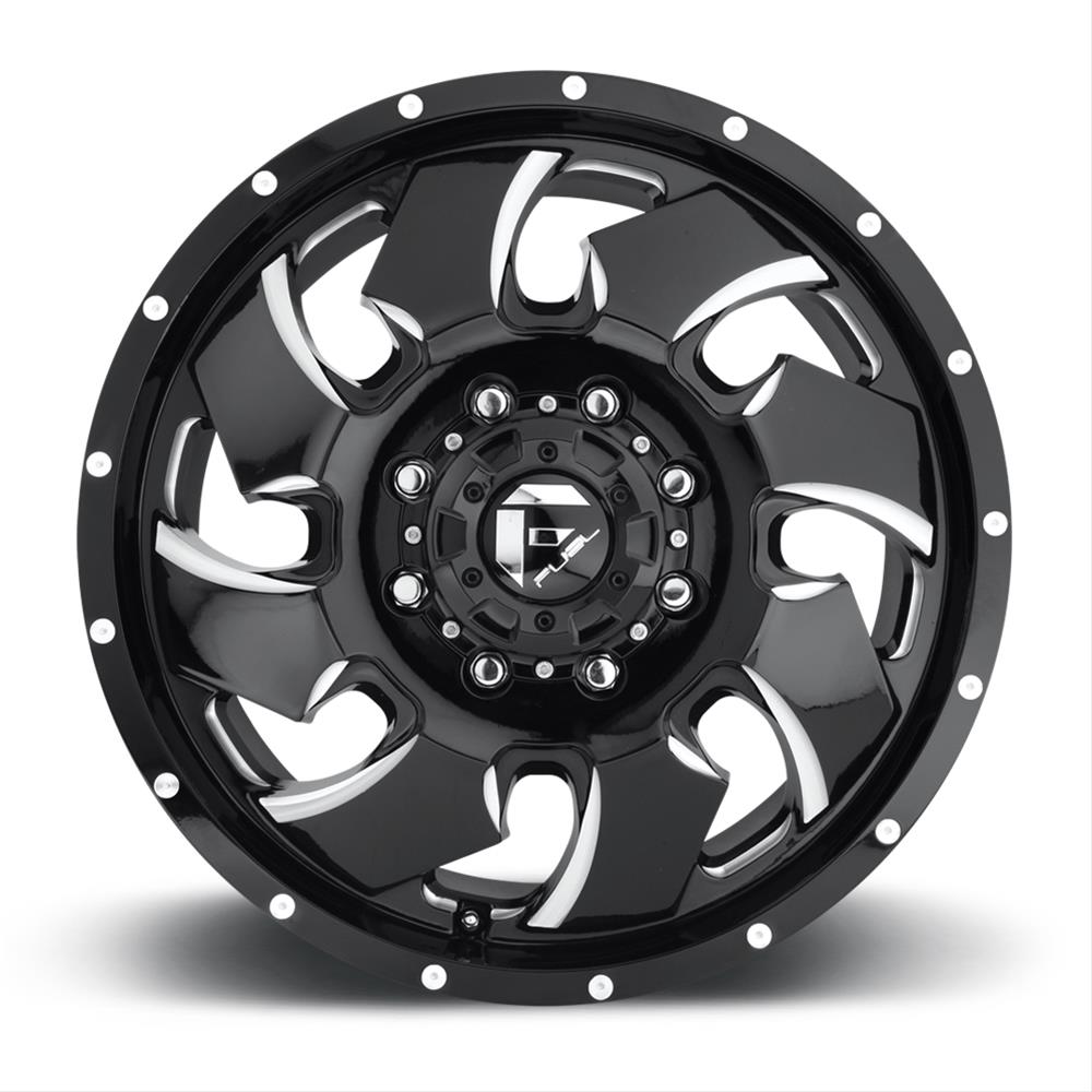 Fuel Off-Road Cleaver D574 Series Gloss Black Dually Wheels with Milled Accents 20x8.25 Wheels, Dualie Front, Dualie Front 8x210 NB 8.90/105 154.3, NB -BLK MIL