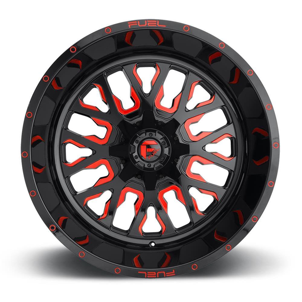 Fuel Off-Road Stroke D612 Series Gloss Black Wheels with Candy Red Accents 18x9 Wheel, Stroke, 18 x 9, Black, Accents, 6 x 135mm Bolt Pattern, +1mm Offset, 5.040 in. Backspace, Each