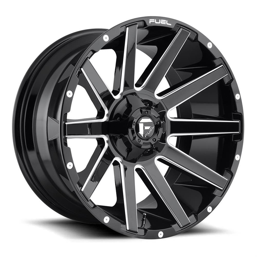Fuel Off-Road Contra D615 Series Gloss Black Wheels with Milled Accents 22x10 Wheel, Contra, 22 x 10, Black, Accents, 8 x 165.1mm Bolt Pattern, -18mm Offset, 4.790 in. Backspace, Each