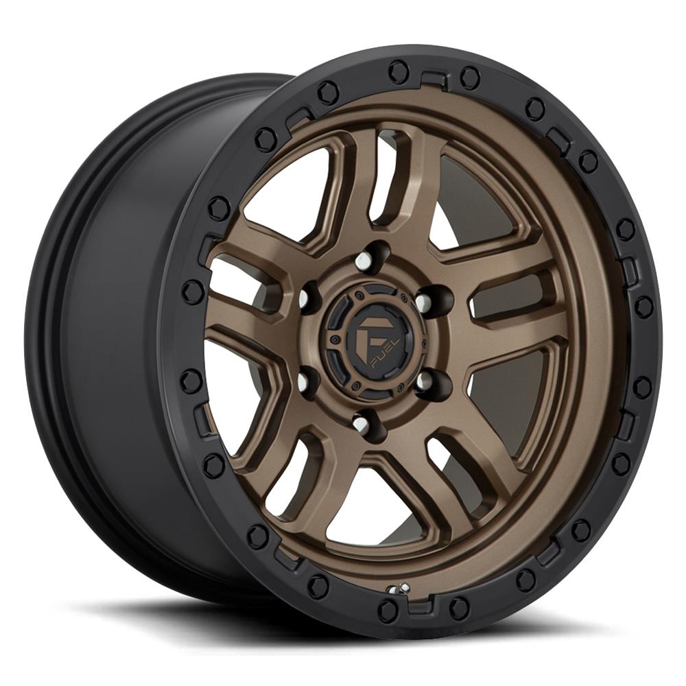 Fuel Off-Road Ammo D702 Matte Bronze Wheels with Black Ring 18x9 Wheels, D702, 18 x 9, Aluminum, Bronze, Ring, 6 x 139.7mm Bolt Pattern, +1mm Offset, 5.040 in. Backspace, Each