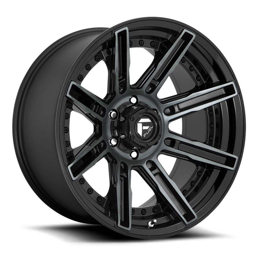 Fuel Off-Road Rogue D708 Gloss Black Wheels with Dark Tint Machined Accents 20x9 Wheels, D708, 20 x 9, Aluminum, Black, Accents, 5 x 139.7mm Bolt Pattern, +1mm Offset, 5.040 in. Backspace, Each