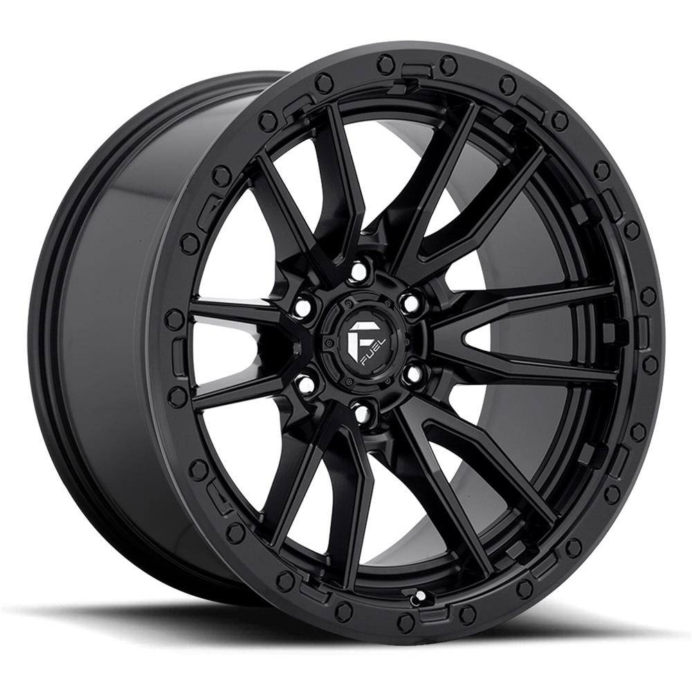 Fuel Off-Road Rebel D844 Textured Black Wheels 17x9 Wheels, D844, Aluminum, Finish, 17 in. x 9 in., 6 x 139.70mm/5.5 in. Bolt Circle, 5.04 in. Backspace, Each