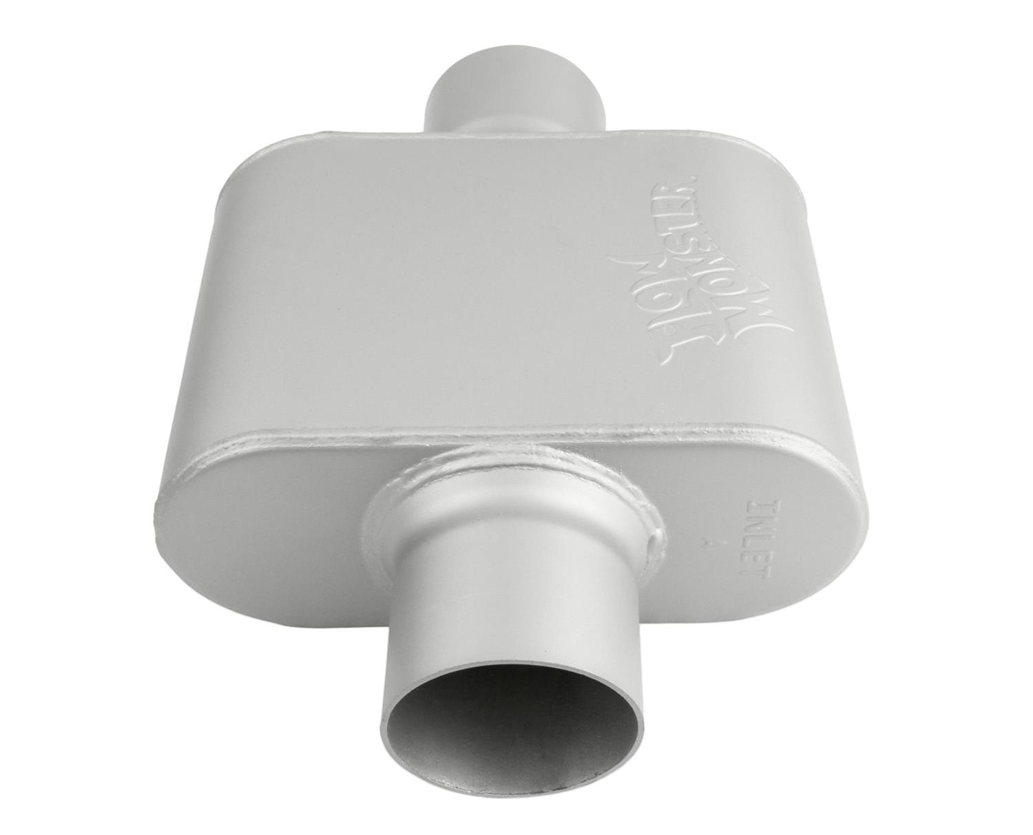 FlowMonster 1-Chamber Steel 3 Inch Muffler 43010-FM Muffler, FlowMonster, Aggressive Sound, 1-Chamber, 3.00 in. Single Inlet, 3.00 in. Single Outlet, Steel, Aluminized, Universal, Each