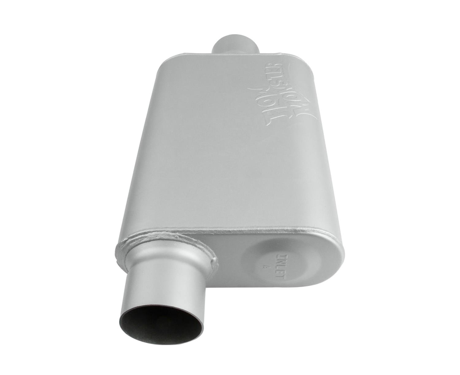 FlowMonster 2-Chamber Steel 3 Inch Muffler 43041-FM Muffler, FlowMonster, Aggressive Sound, 2-Chamber, 3.00 in. Single Inlet, 3.00 in. Single Outlet, Steel, Aluminized, Universal, Each