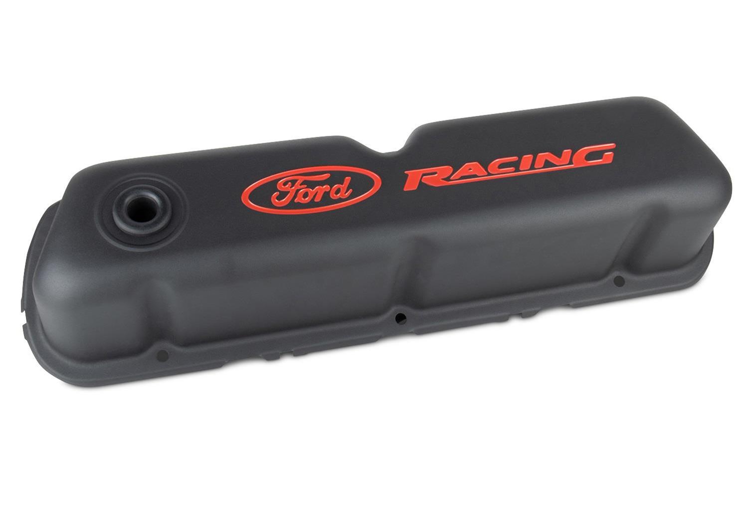 Ford Racing Logo Stamped Steel Black Satin Valve Covers Black Crinkle thumbnail 2