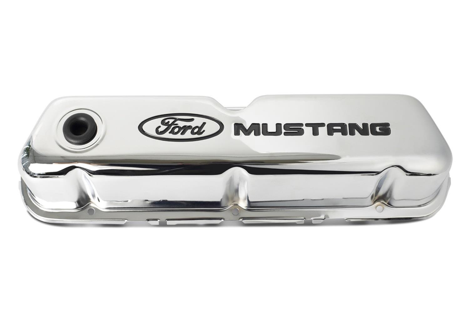 Ford Racing Ford Mustang Logo Stamped Steel Chrome Valve Covers thumbnail 2