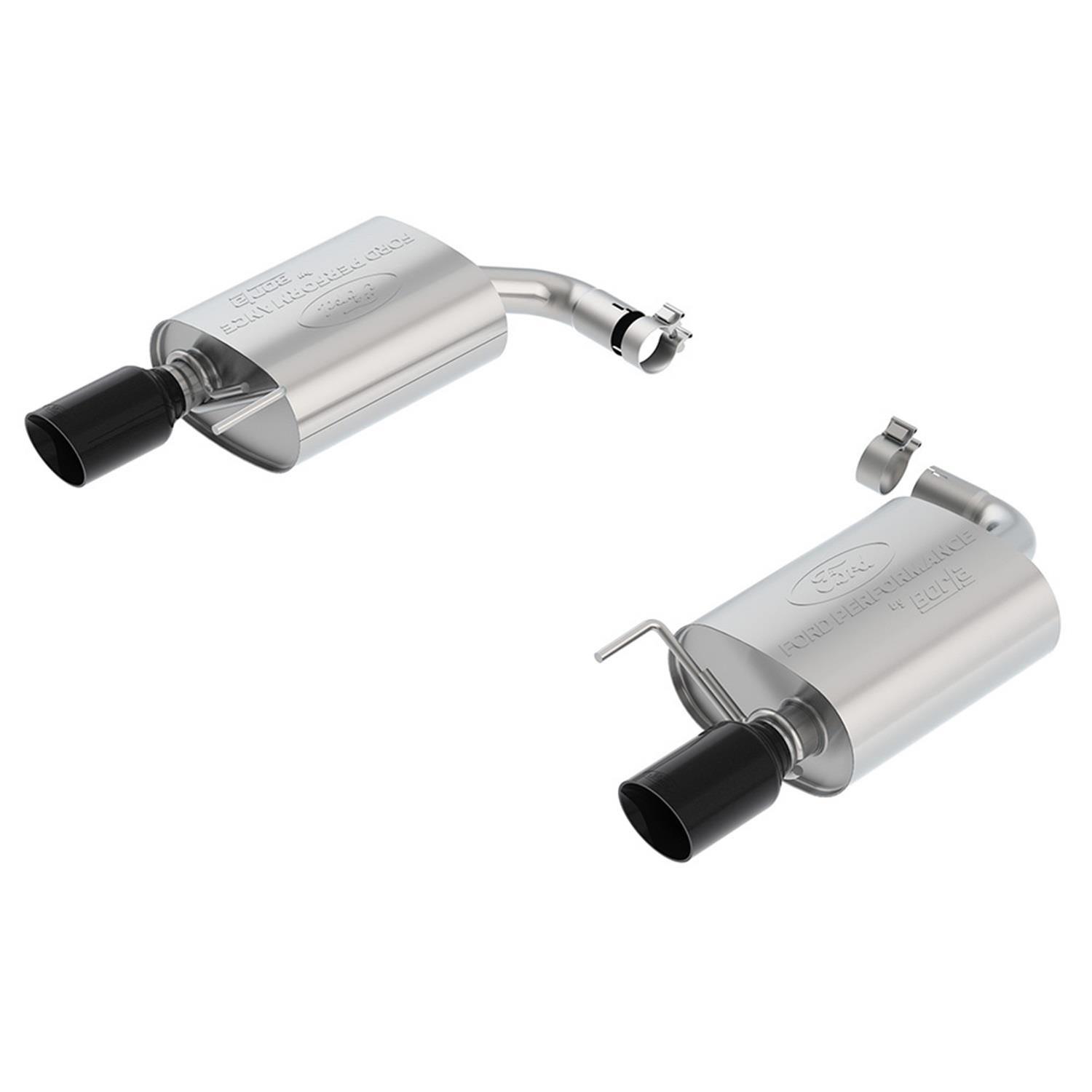 Ford Performance Parts 2015-19 Mustang EcoBoost Touring Exhaust Systems M-5230-M4TBA System, Axle-Back, 304 Stainless Steel, Two Mufflers, Split Rear Exit, Dual 4 in. Black Chrome Tips, Ford, Mustang, 2.3L EcoBoost, Kit