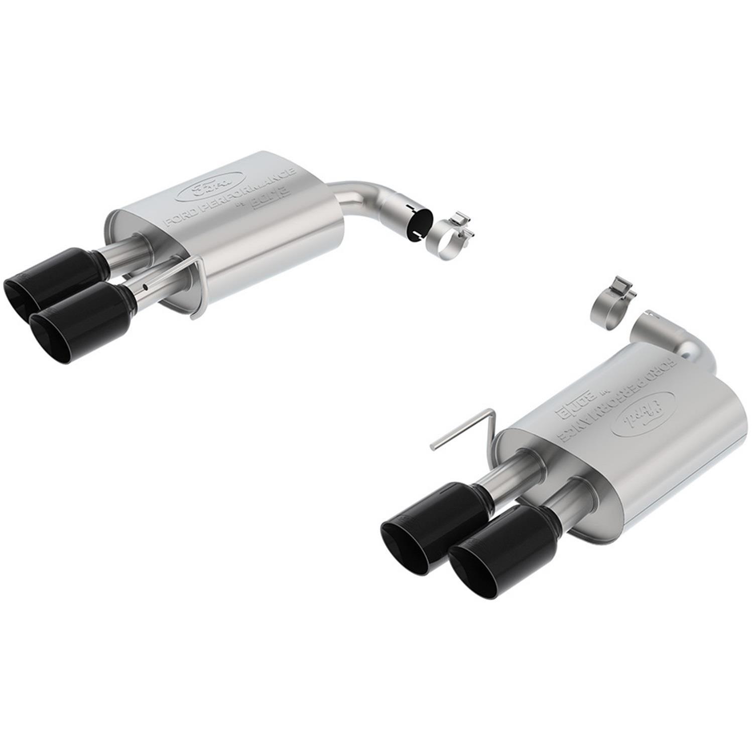 Ford Performance Parts 2018-19 Mustang GT Touring Exhaust Systems M-5230-M8TBA System, Axle-Back, 304 Stainless Steel, Two Mufflers, Split Rear Exit, Quad 4 in. Black Chrome Tips, Ford, Mustang, 5.0L, Kit