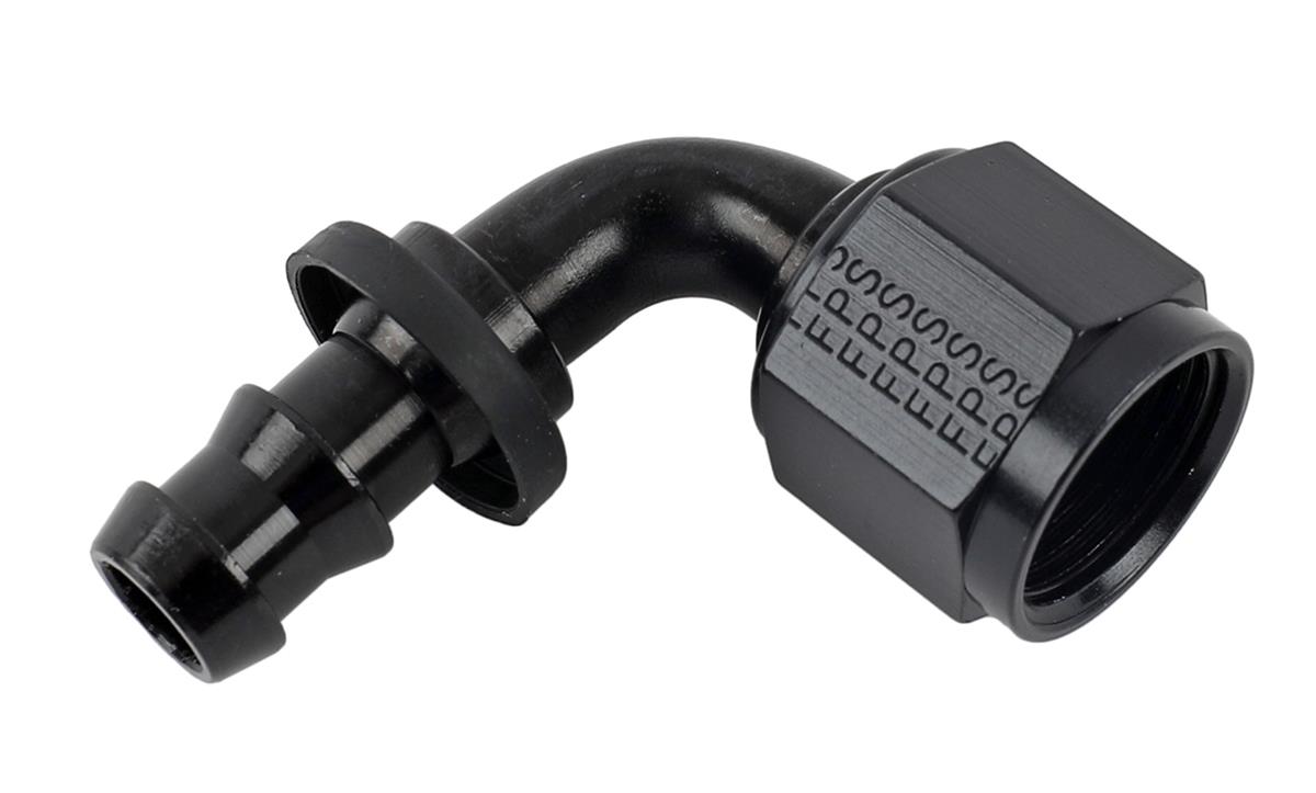 Fragola -10AN Nut x -8AN 90 Degree Push-Lite Hose End For Fuel Cell Conversion - Black