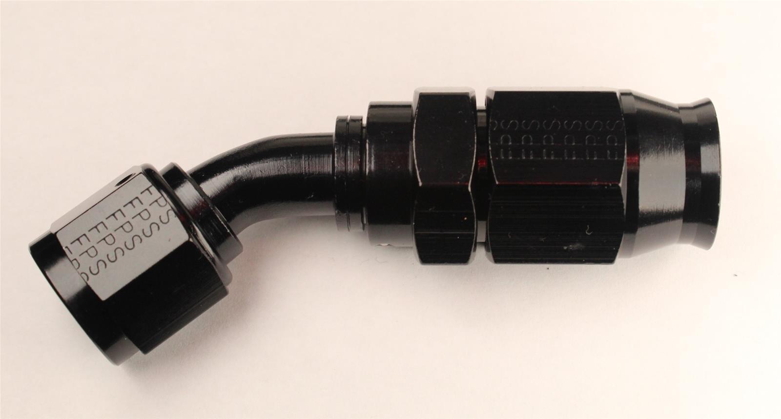 Fragola Performance Systems Race-Rite Reusable PTFE Hose Ends 2504510 Ends, Race-Rite, PTFE, -10 AN, Swivel, 45 Degree, Female Threads, Aluminum, Black Anodized, Each