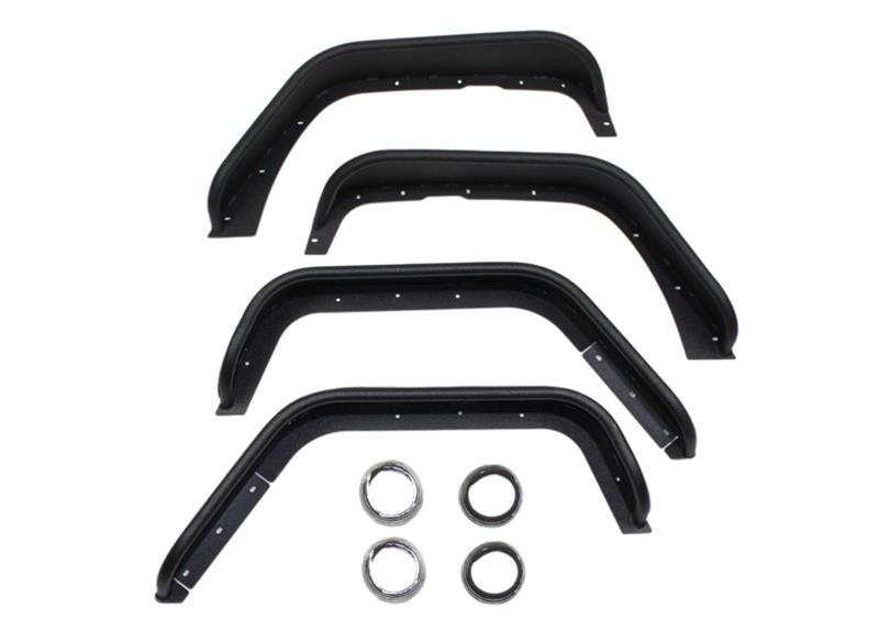 Fishbone Offroad Tube Fenders for 2007-2017 WRANGLER, 2018 WRANGLER JK - FB23006 Fenders, Tube, Front and Rear Outer, Driver and Passenger Side, Steel, Black Textured Powdercoated, Jeep, Wrangler JK, Kit