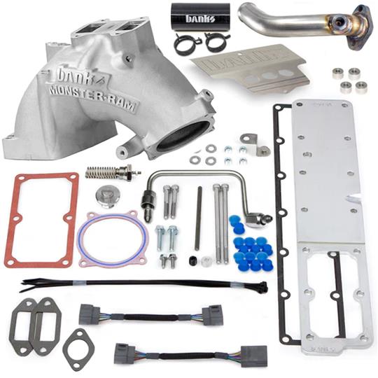 Banks Power Throttle Body Intake Elbows 42804-N Monster-Ram System W/Fuel Line - 2013-2018 Dodge/RAM 6.7L, CARB, Chassis Cab, Natural thumbnail 2