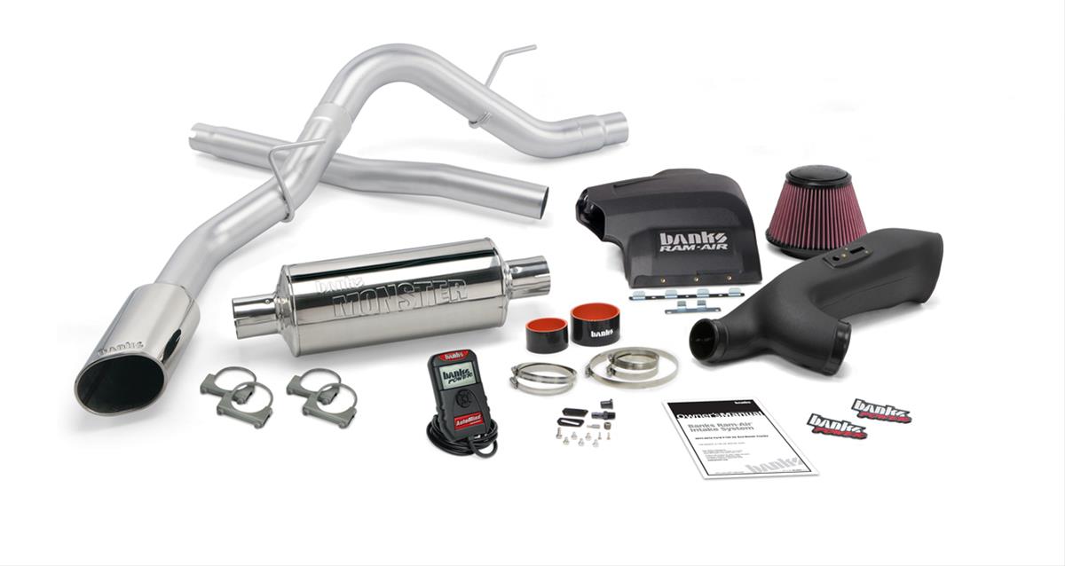 Banks Power Ford 2011-14 3.5L V6 Stinger Systems 48494-B Performance Package, Stinger, Monster Exhaust, Single Exit, Side, Black Tip, Ram-Air Intake, AutoMind Tuner, Ford, EcoBoost, Kit