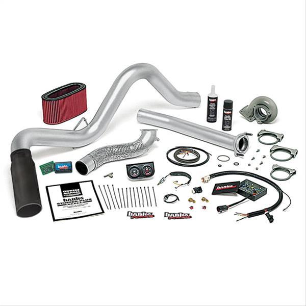 Banks Power Ford 1995-1997 7.3L Powerstroke Stinger-Plus Systems 48560-B Performance Package, Stinger Plus, Stainless Exhaust, Black Tip, Ram-Air Filter, OttoMind Module, DynaFact Gauges, Ford, 7.3L, Manual, Kit