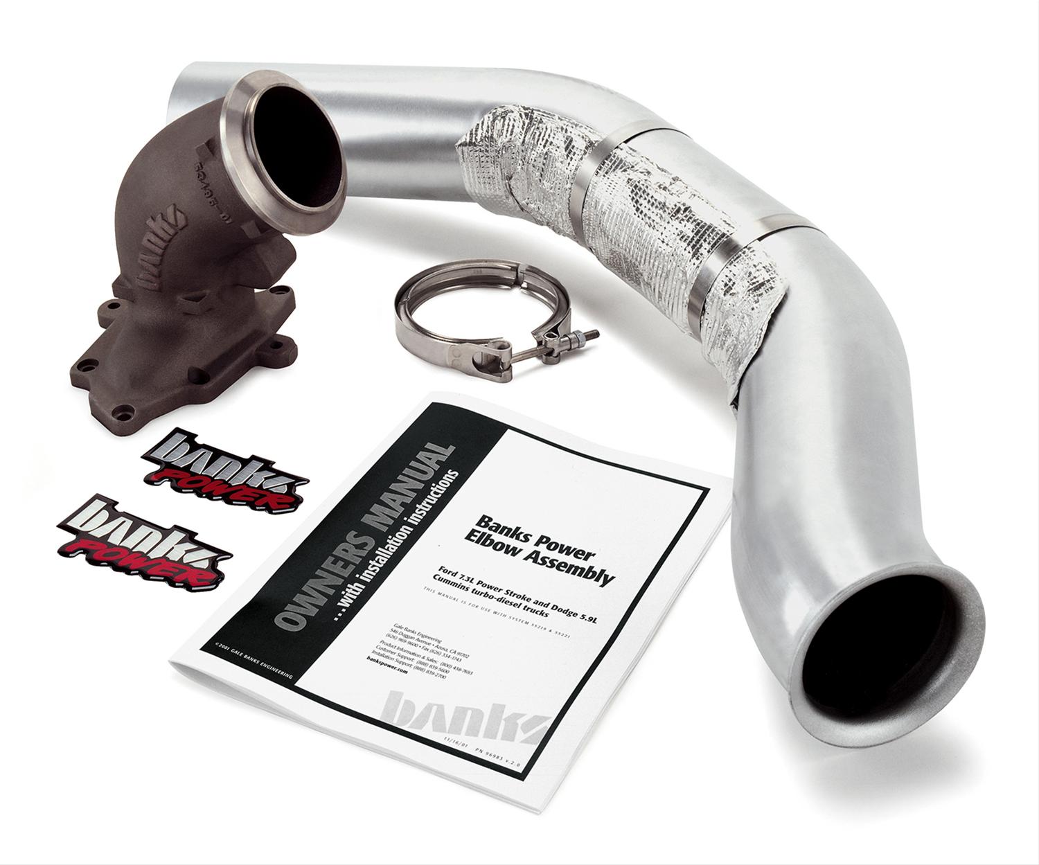 Banks Power Turbo Downpipes 48661 Exhaust Pipes, Downpipes, For Elbow, Stanless Steel, Natural, Ford, 7.3L, Stroke, Kit