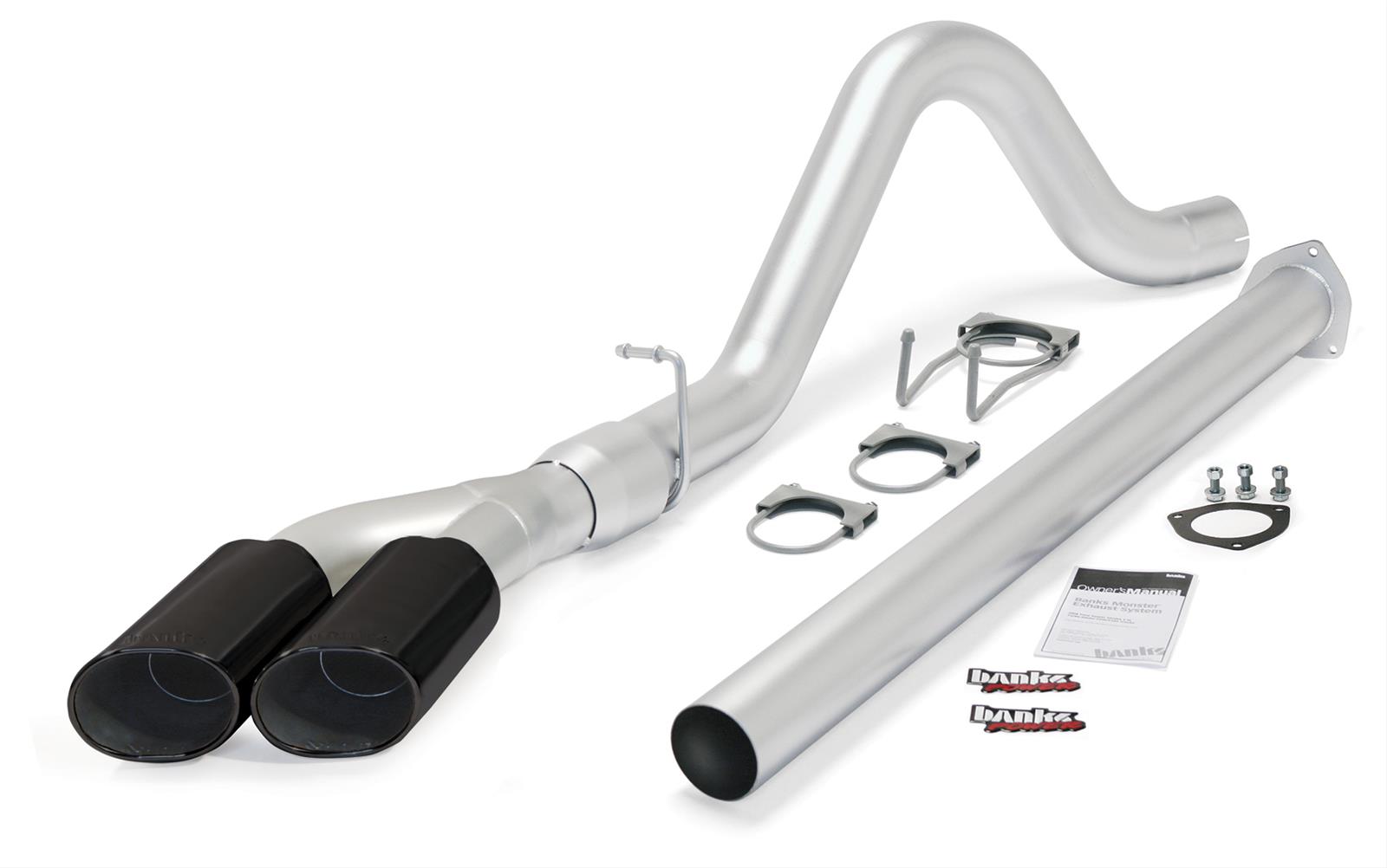 Banks Power Monster Exhaust Systems 49793-B System, Exhaust, Particulate Filter Back, Stainless, Natural, Single Exit, Driver Side, Dual Slant Rear, Chrome Tip, Ford, 6.7L, Kit