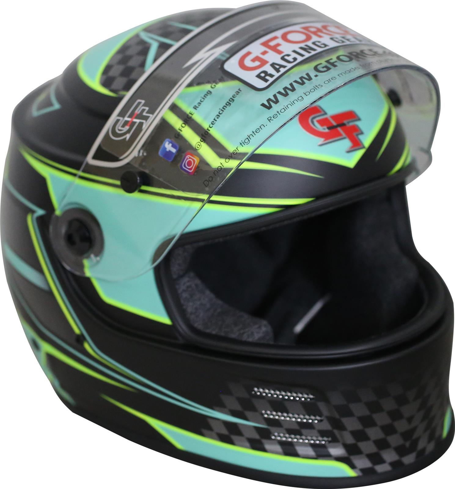 G-FORCE REVO Graphics SA2020 Helmets 13005XSMTL Helmet, Graphics, Full Face, Snell SA2020, Black/Teal, Clear Polycarbonate Shield, EPS Liner, Vented, X-Small, Each thumbnail 6