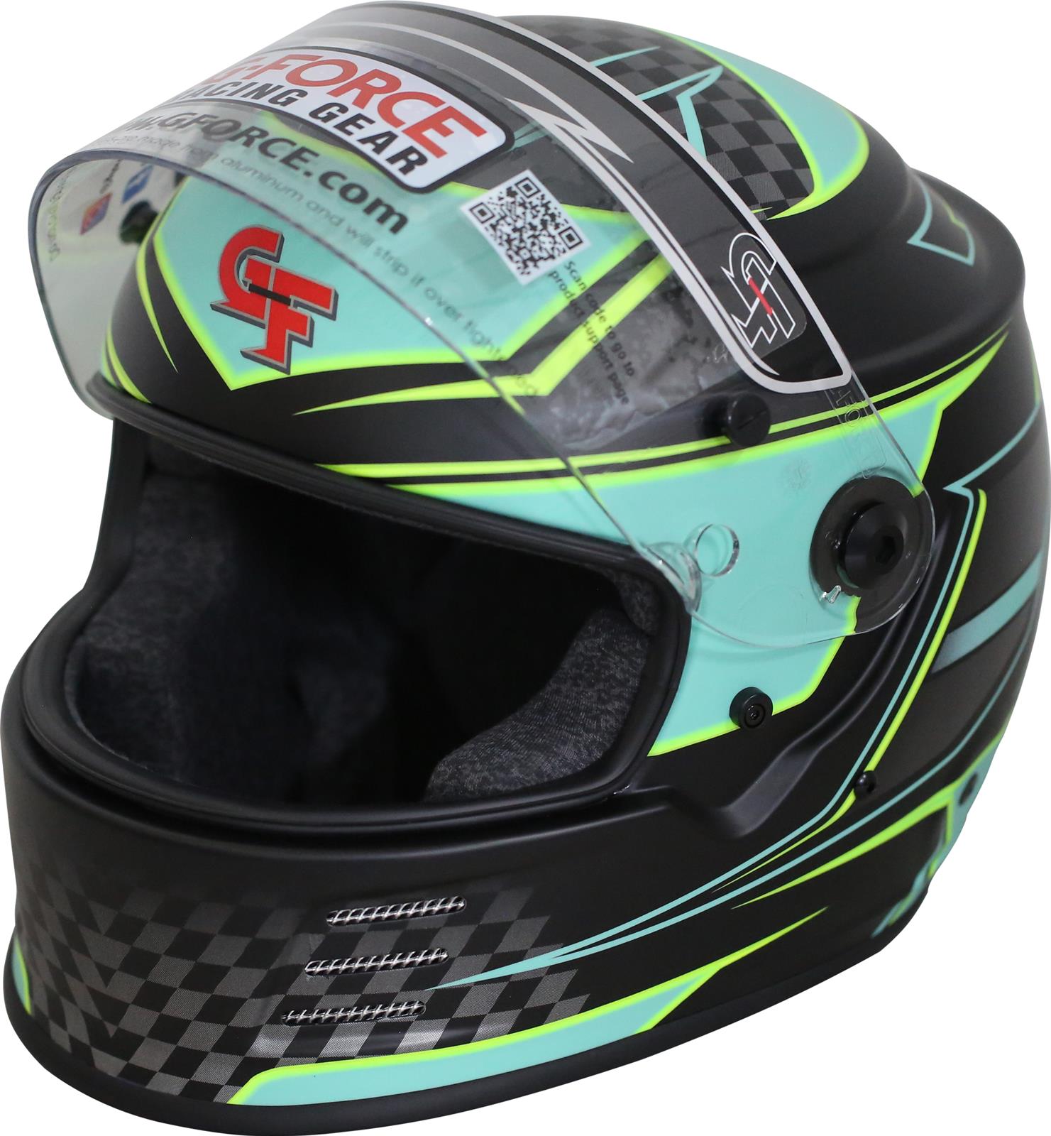 G-FORCE REVO Graphics SA2020 Helmets 13005XSMTL Helmet, Graphics, Full Face, Snell SA2020, Black/Teal, Clear Polycarbonate Shield, EPS Liner, Vented, X-Small, Each thumbnail 7