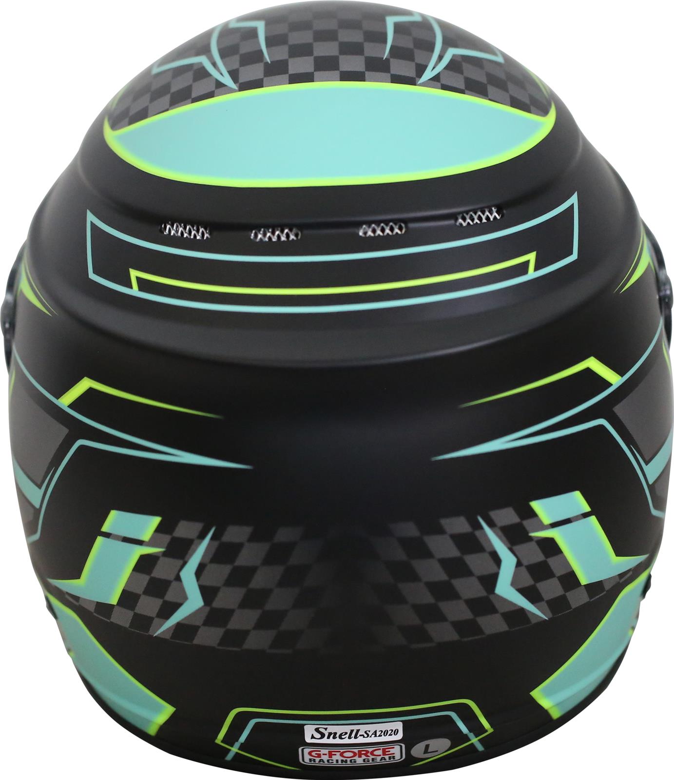 G-FORCE REVO Graphics SA2020 Helmets 13005XSMTL Helmet, Graphics, Full Face, Snell SA2020, Black/Teal, Clear Polycarbonate Shield, EPS Liner, Vented, X-Small, Each thumbnail 8