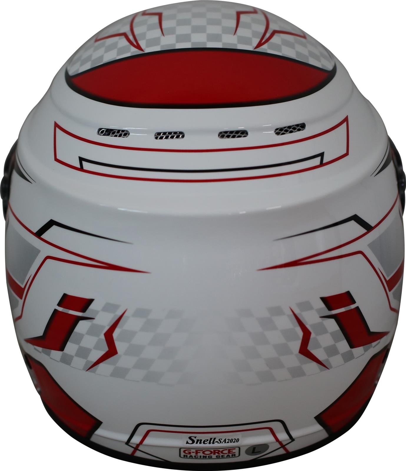 G-FORCE REVO Graphics SA2020 Helmets 13005LRGRD Helmet, Graphics, Full Face, Snell SA2020, White/Red, Clear Polycarbonate Shield, EPS Liner, Vented, Large, Each thumbnail 8