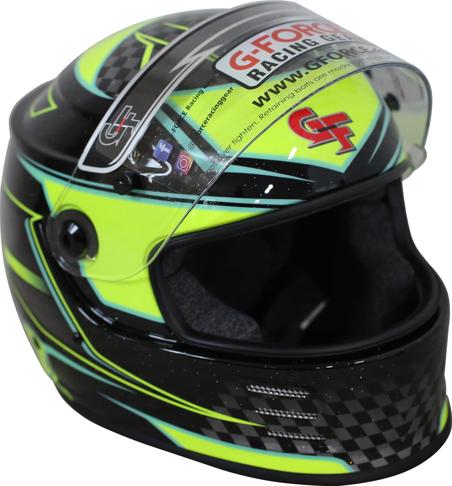 G-FORCE REVO Graphics SA2020 Helmets 13005XLGYL Helmet, Graphics, Full Face, Snell SA2020, Black/Yellow, Clear Polycarbonate Shield, EPS Liner, Vented, X-Large, Each thumbnail 7