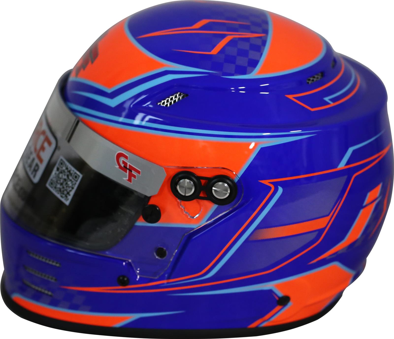 G-FORCE Rookie Graphics SFI 24.1 Helmets 3420BU Helmet, Graphics, Full Face, 24.1, Blue/Orange, Clear Polycarbonate Shield, EPS Liner, Vented, Youth Large, Each
