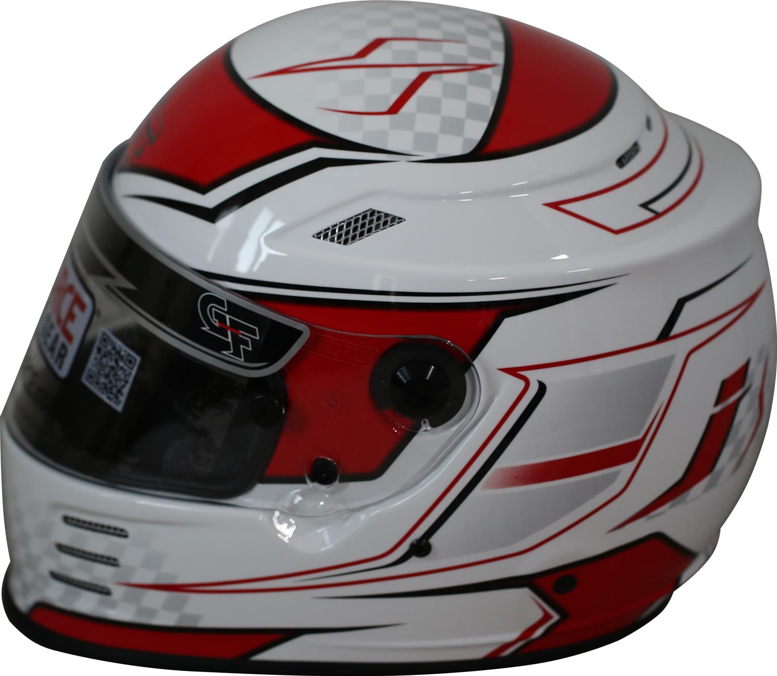 G-FORCE Rookie Graphics SFI 24.1 Helmets 3420RD Helmet, Graphics, Full Face, 24.1, White/Red, Clear Polycarbonate Shield, EPS Liner, Vented, Youth Large, Each