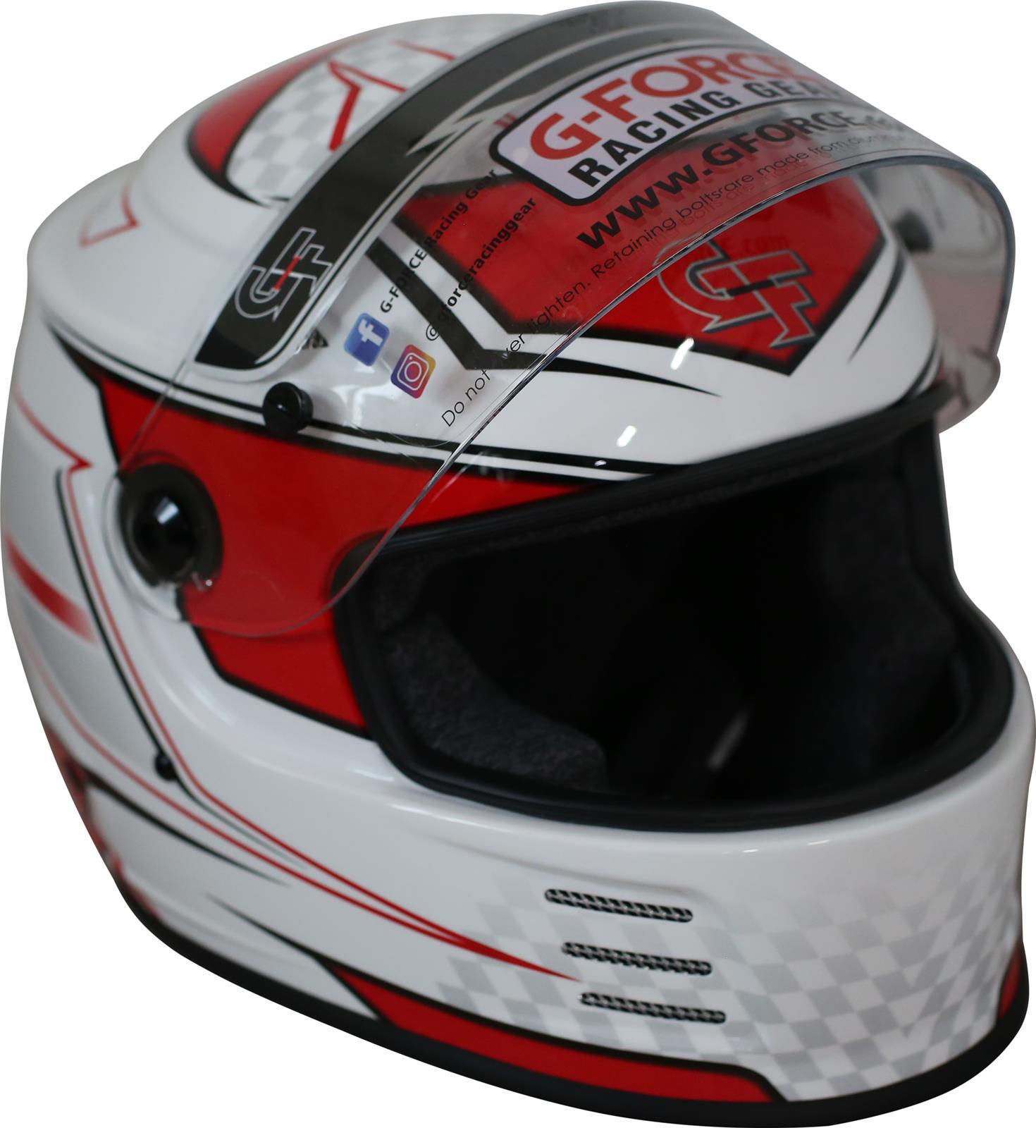 G-FORCE Rookie Graphics SFI 24.1 Helmets 3420RD Helmet, Graphics, Full Face, 24.1, White/Red, Clear Polycarbonate Shield, EPS Liner, Vented, Youth Large, Each thumbnail 7
