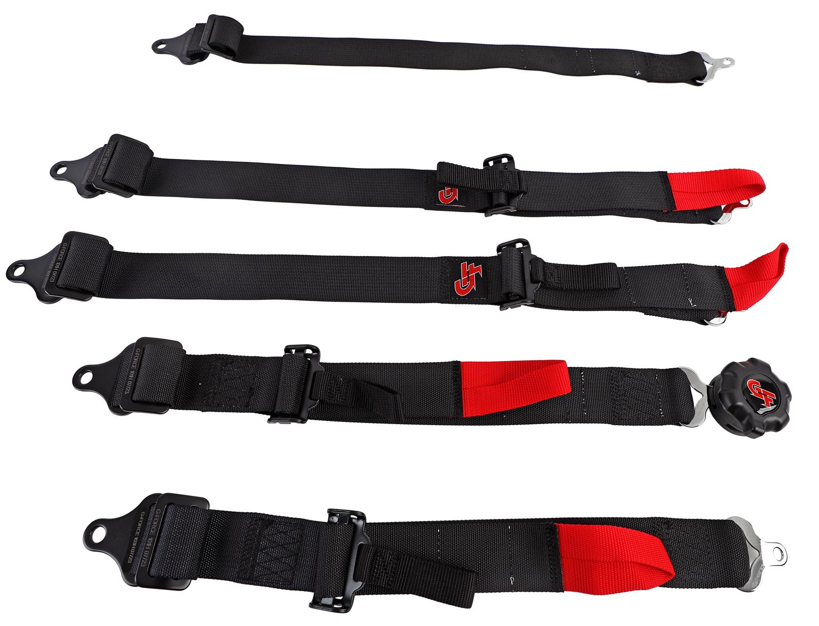 G-FORCE Junior Racer Camlock Harness Kits 5-Point 7460BK Harness, Complete, Racer, Camlock, Individual-Type, Bolt-In, Floor/Roll Bar Mount, Black, Each