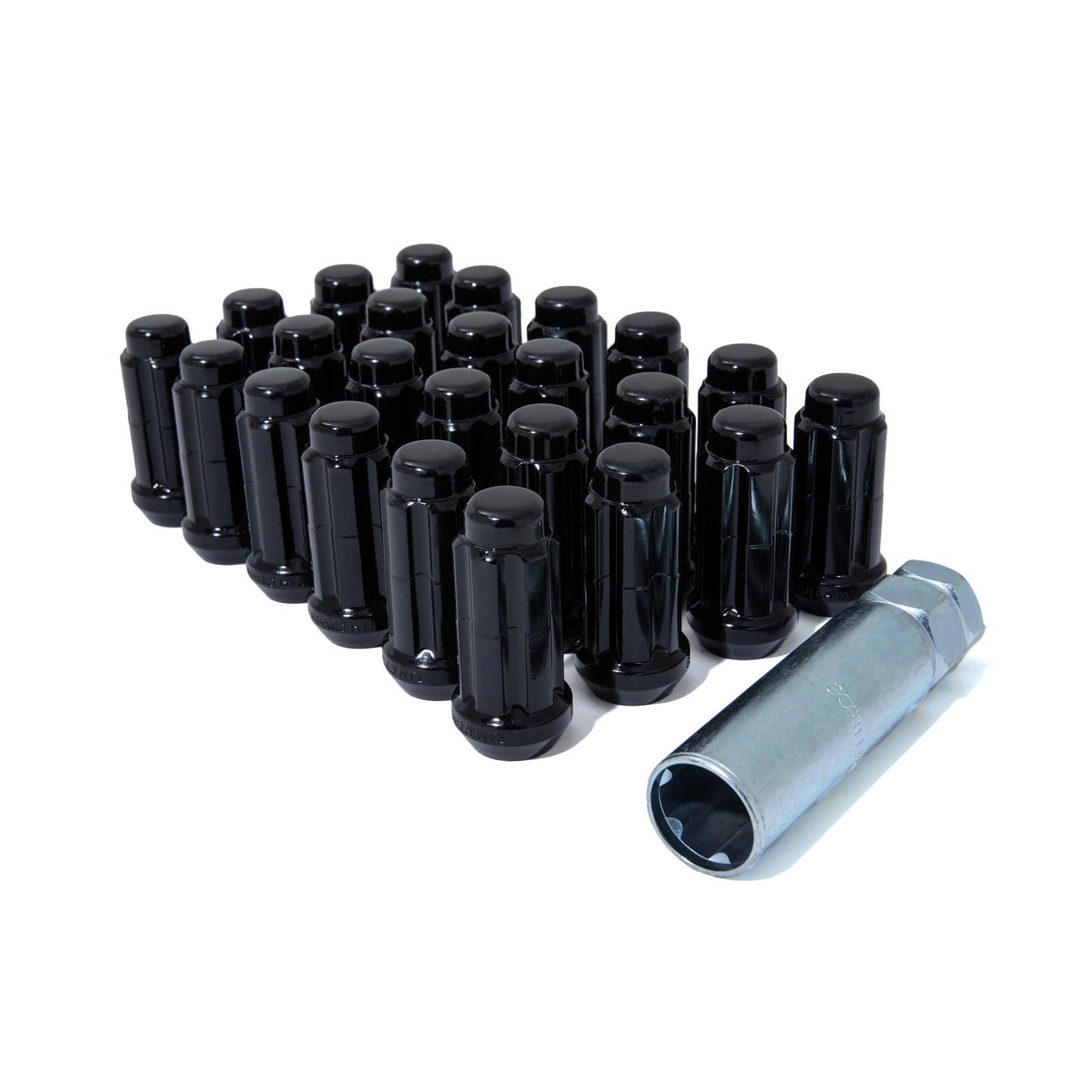 Gorilla Small Diameter Lug Nuts - Black Chrome, 12mm X 1.5, 24-Pack With Key (Spline Drive)