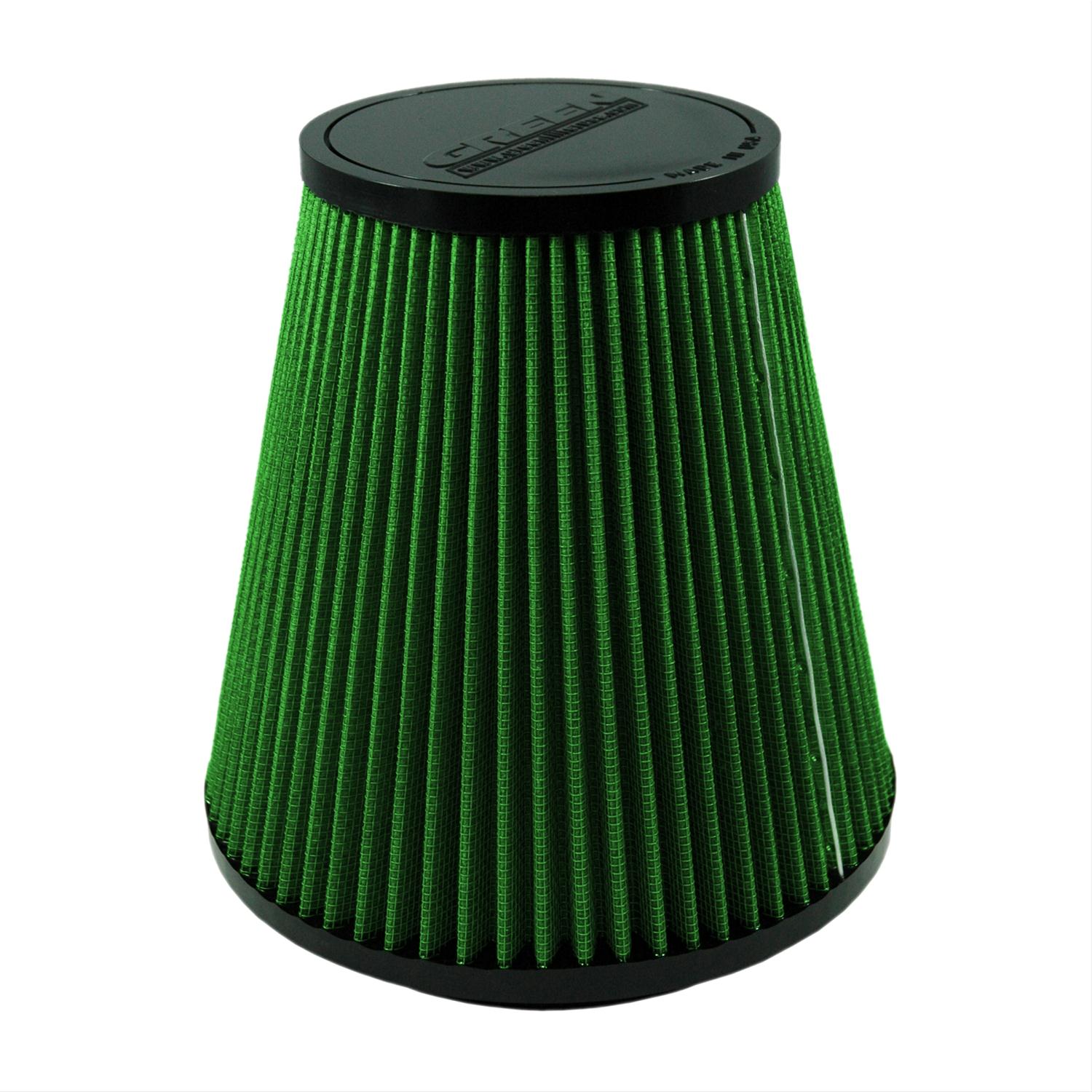 Green Filter High Performance Universal Air Filters 7201 Filter, Conical Flanged, Woven Cotton, Green, 5.50 in. Inlet Flange Diameter, 7.75 in. Length, Each