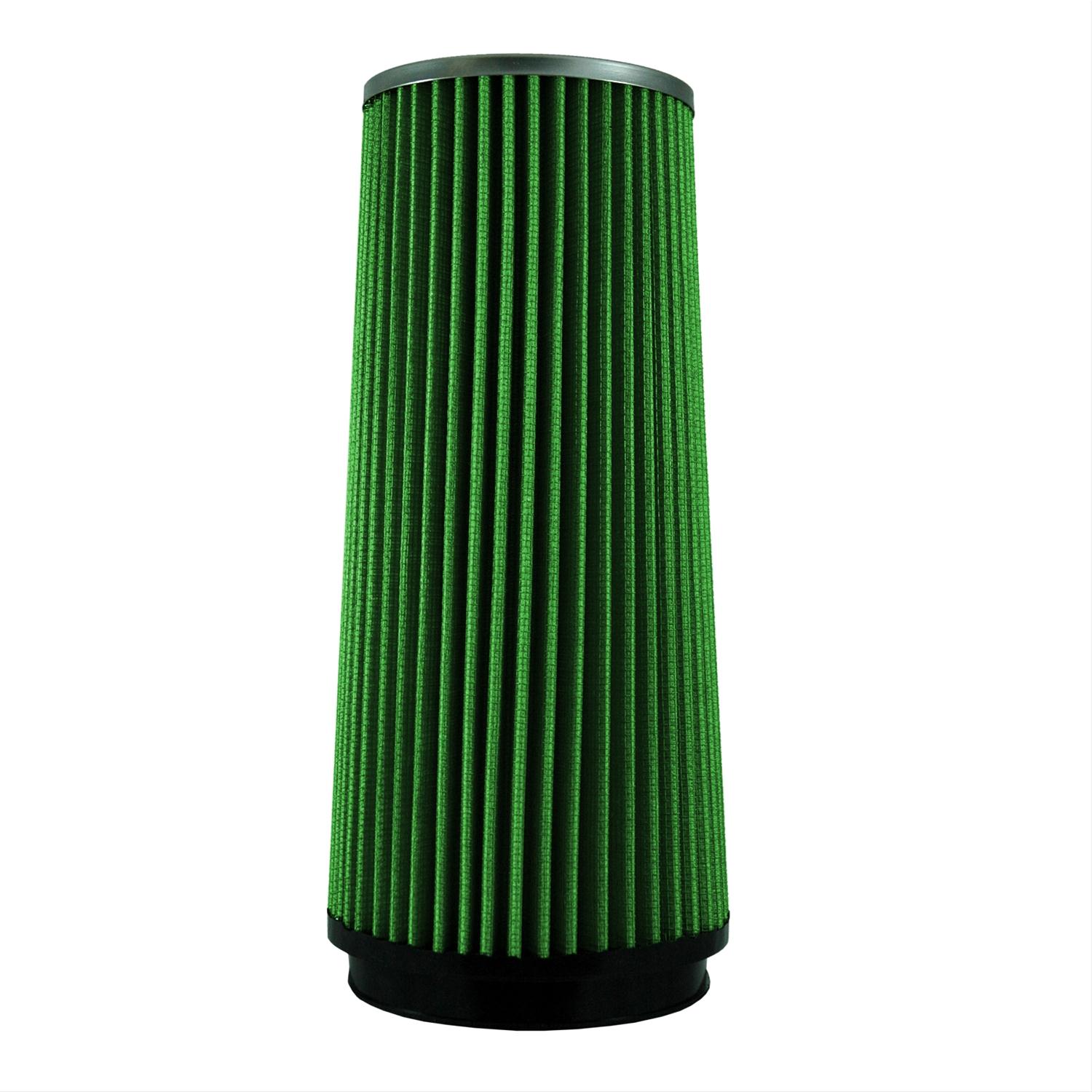 Green Filter High Performance Universal Air Filters 7209 Filter, Conical Flanged, Woven Cotton, Green, 4.50 in. Inlet Flange Diameter, 12.00 in. Length, Each