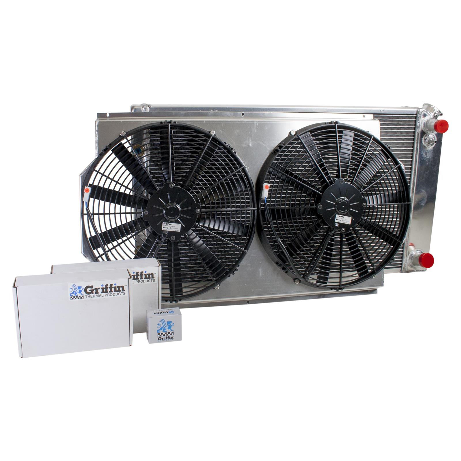 Griffin Performance Fit Radiator Combos CU-70013-LS and Fan, Aluminum, Crossflow, 2-Row, Dual Fan, Chevy, GMC, Kit thumbnail 3