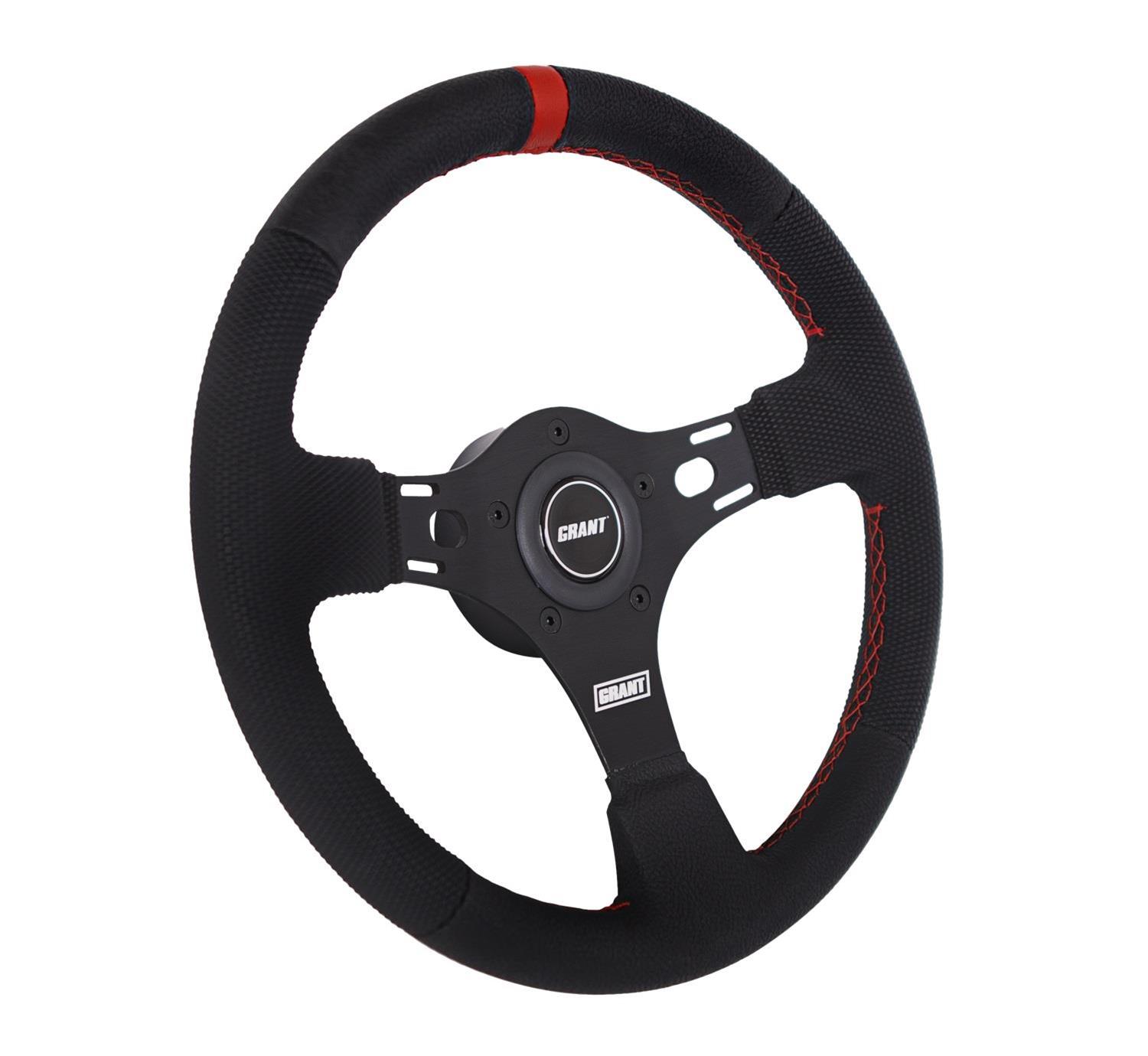Grant Top Marker Competition Steering Wheels 1073 Wheel, Pro Stock, Competition, Red Marker, Aluminum, Black, Vinyl, 3-Spoke, 13 in. Diameter, 5-Bolt Mount, Each