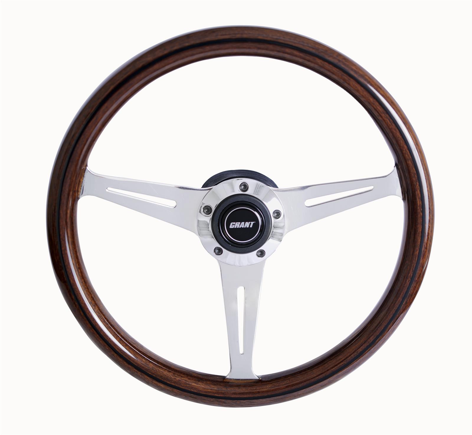 Grant Mahogany Steering Wheels 1174 Wheels, Collectors Series, 14.5 in. Diameter, Aluminum, Polished Spokes, Wood Grip, with Horn Button, Each thumbnail 2